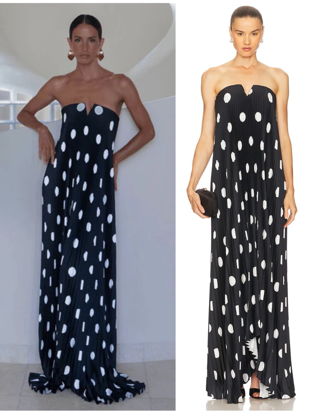 NWT L’IDEE Black Tie Gown Black & White Polka Dot Noir Maxi Dress Size US 4